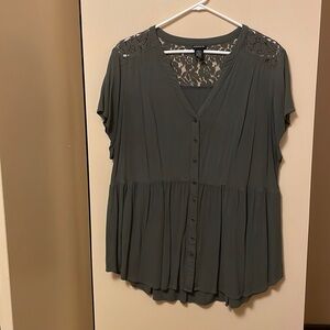 Torrid drop waist olive green lace blouse